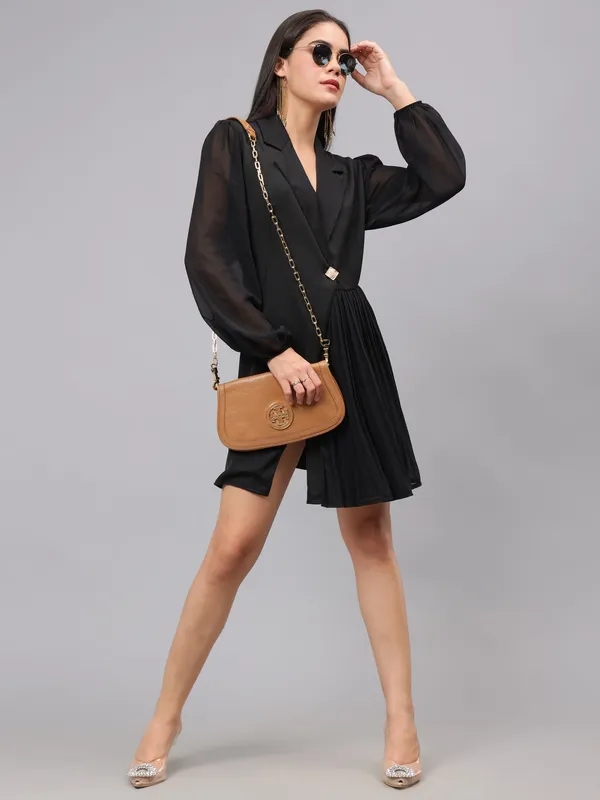 Buy Pleated Wrap Dress S Black Online