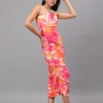 Buy Ruched Printed Tulle Dress XS Pink