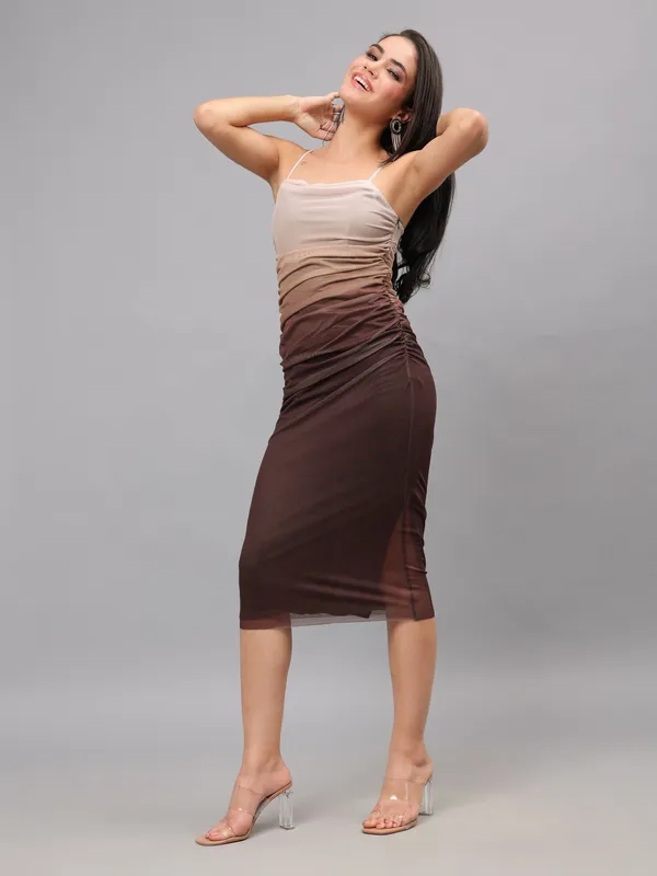 Buy Gradient Sheath Pleated Cami Dress S Coffee Brown Online