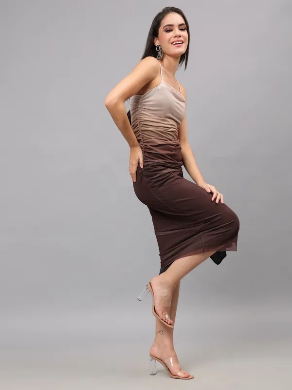 Buy Gradient Sheath Pleated Cami Dress S Coffee Brown