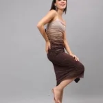 Buy Gradient Sheath Pleated Cami Dress S Coffee Brown