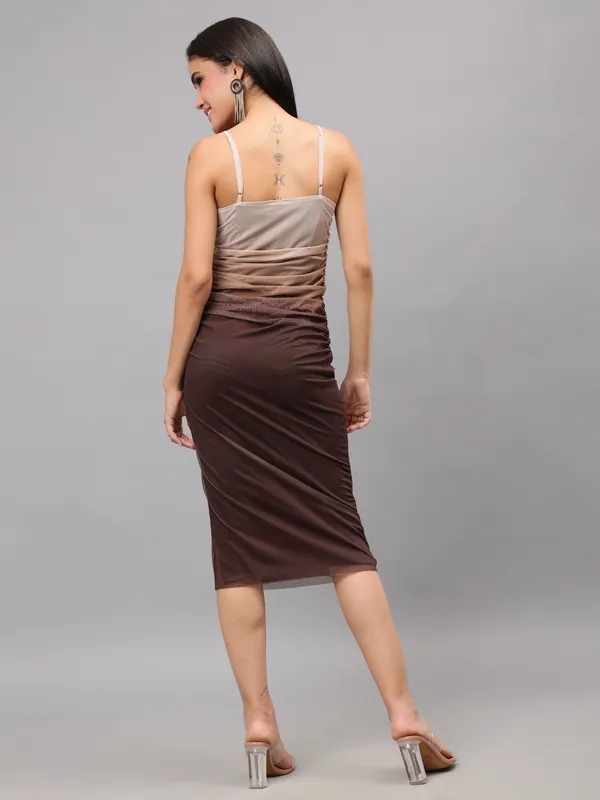 Buy Gradient Sheath Pleated Cami Dress S Coffee Brown at Best Price