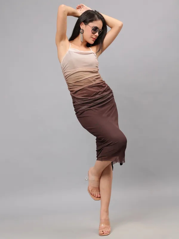 Buy Stylish Gradient Sheath Pleated Cami Dress S Coffee Brown Online