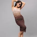 Buy Stylish Gradient Sheath Pleated Cami Dress S Coffee Brown Online