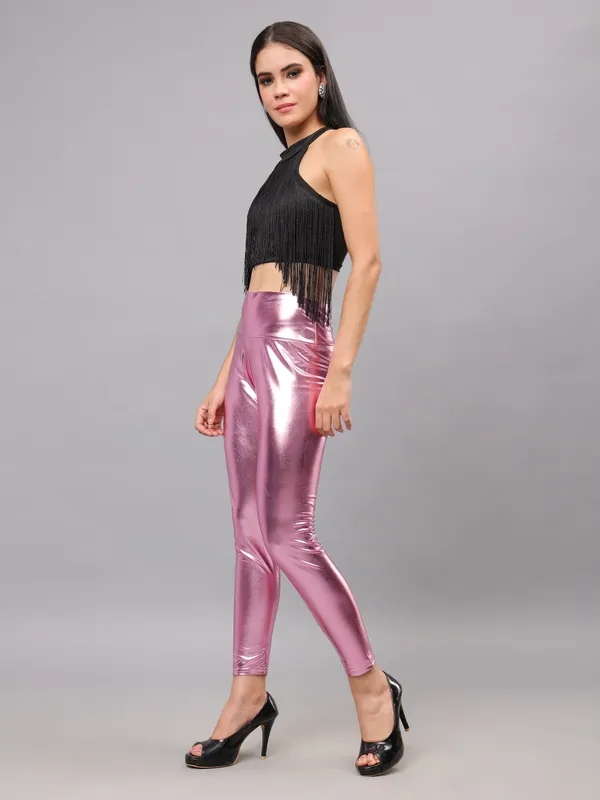 Shop for Metallic Shimmer Leggings One Size Pink Online