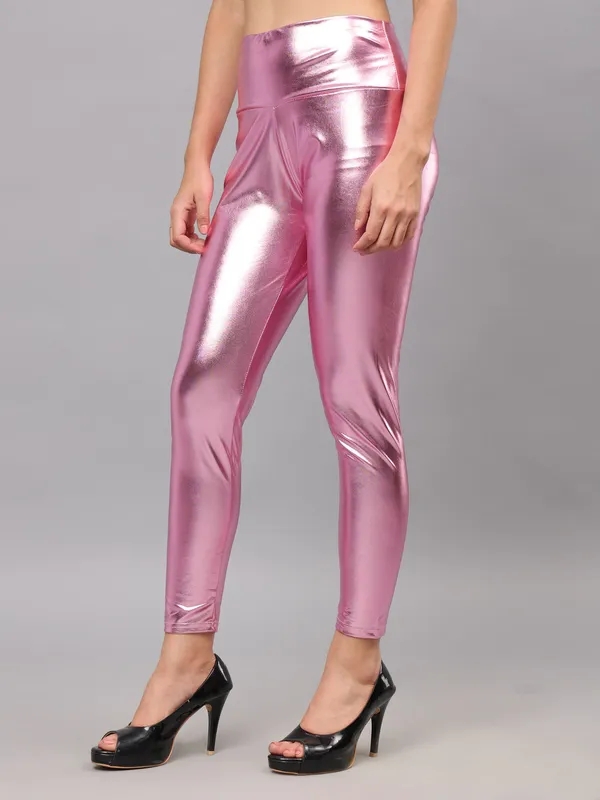 Buy Metallic Shimmer Leggings One Size Pink Online