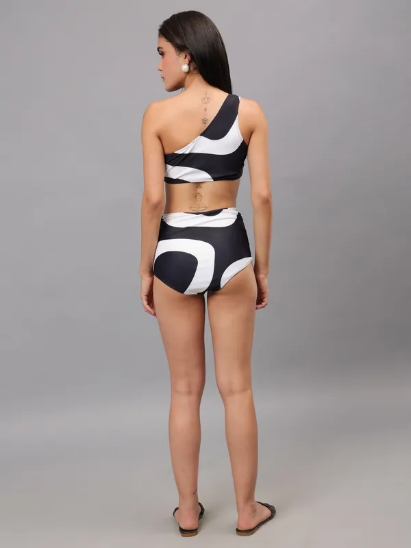 Shop for One Shoulder Bikini Set With Sarong S Black Online