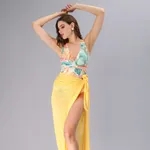 Buy Stylish Halter Neck Monokini With Sarong S Yellow Online