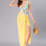 Halter Neck Monokini With Sarong S Yellow