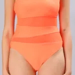 Buy One Shoulder Mesh Monokini S Orange Online