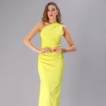 Buy Fitted Asymmetric Draped Dress S Neon