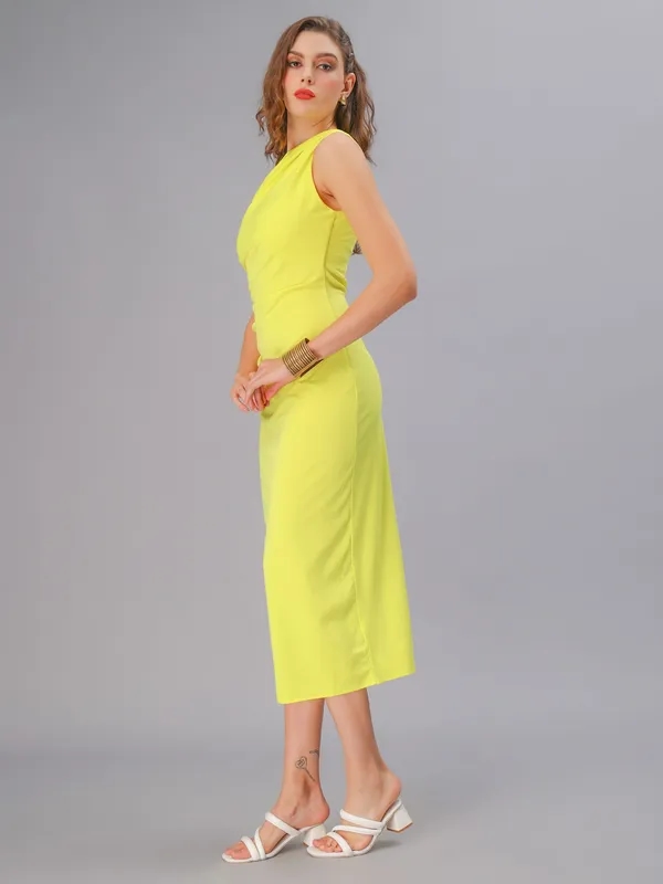 Buy Stylish Fitted Asymmetric Draped Dress S Neon Online