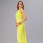 Buy Stylish Fitted Asymmetric Draped Dress S Neon Online