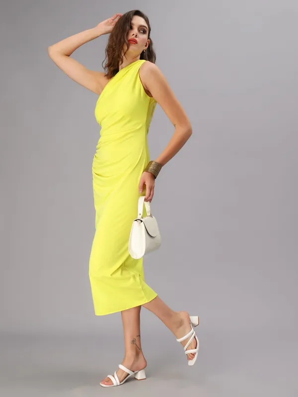 Buy Fitted Asymmetric Draped Dress S Neon at Best Price