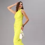 Buy Fitted Asymmetric Draped Dress S Neon at Best Price