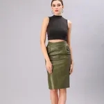 Order PU Leather Pencil Skirt XS Olive Green Online