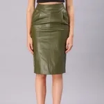 PU Leather Pencil Skirt XS Olive Green