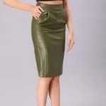 Buy PU Leather Pencil Skirt XS Olive Green