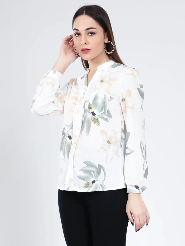 Water Colour Flower Blouse XS White