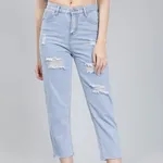 Ripped Crop Jeans S Light Blue