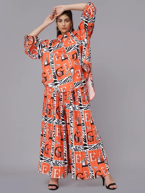 Buy Stylish Tiger Print Oversized Two-Piece Set One Size Orange Online