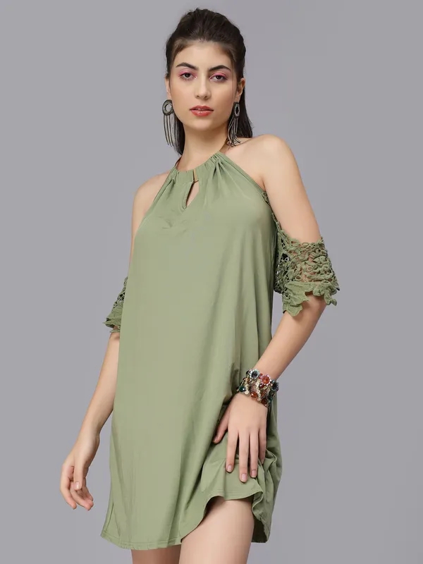 Buy Off-Shoulder Lace Cutout Dress S Green Online