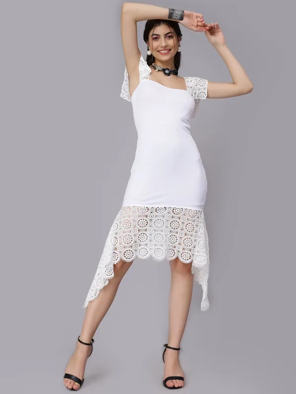 Order Elegant Mermaid Spaghetti Lace Dress M White Online