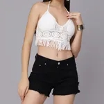 Order Sexy Fringe Hem Crochet Halter Top One Size White Online