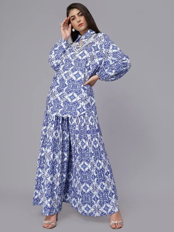 Majolica Print Oversized Two-Piece Set One Size Blue