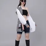 Order Houndstooth Pattern Oversized Shirt One Size White-Black Online