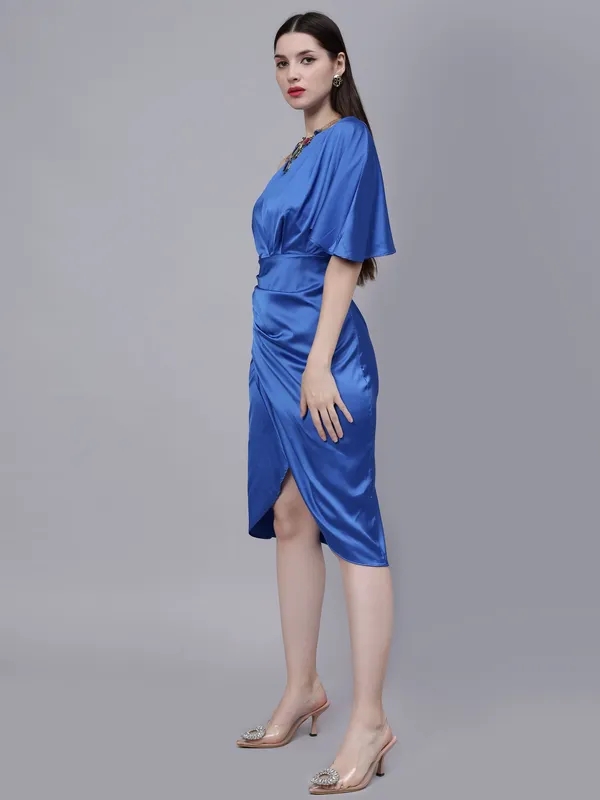 Buy Off Shoulder Satin Midi Dress  S Blue