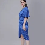 Buy Off Shoulder Satin Midi Dress  S Blue