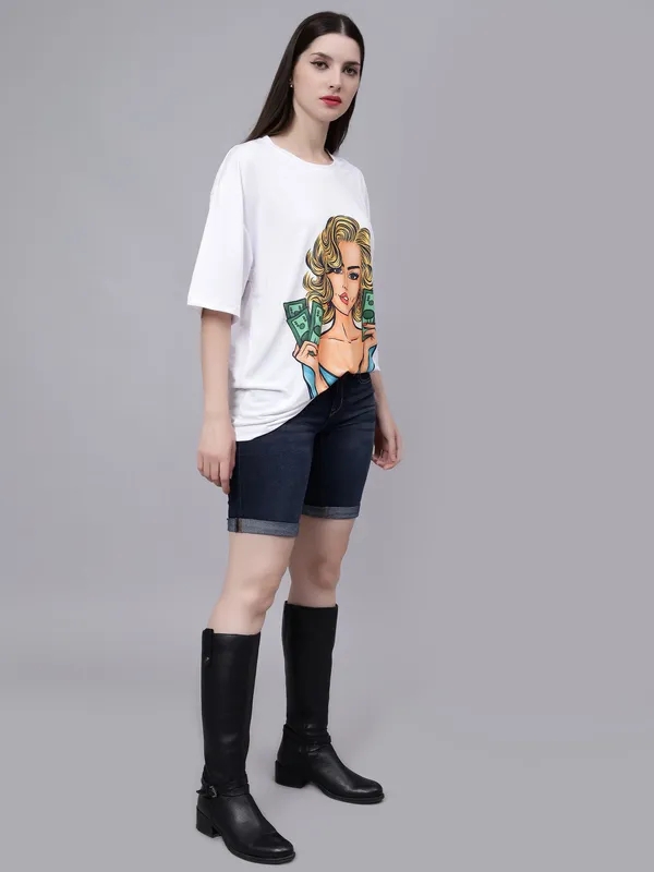 Shop for Gambling Girl Graphic Oversized T- Shirt One Size White Online