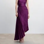 One-Shoulder Pleated Maxi Dress Purple S