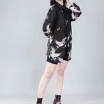 Shop for Crane Print Oversized Shirt M Black Online