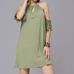 Shop for Off-Shoulder Lace Cutout Dress S Green Online