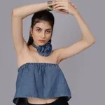 Denim Loose Tube Crop Top One Size Blue