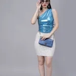 Buy Metallic One Shouder Top S Blue at Best Price