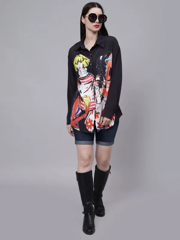 Buy Stylish Hip-Hop Girls Oversized Shirt  One Size Black Online