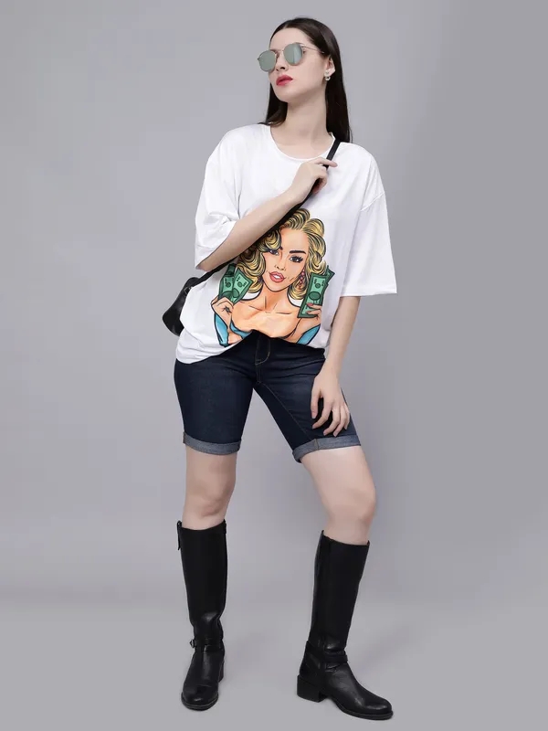 Buy Gambling Girl Graphic Oversized T- Shirt One Size White at Best Price