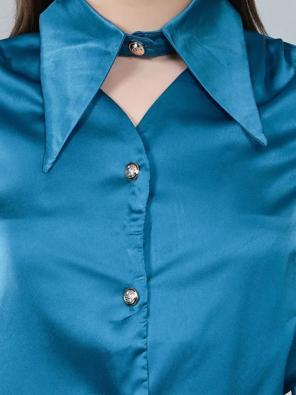 Swallowed-Tailed Collar Shirt S Blue