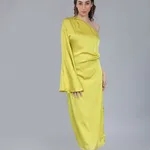 Shop for Draped Satin One Shoulder Dress S Yellow Online