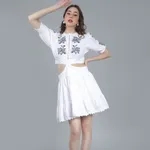 Buy Stylish Flower Embroidery Waist Cut Out Dress M White Online