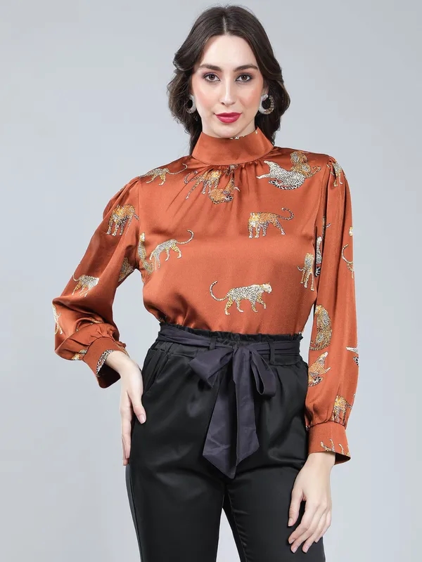 Shop for Leopards Print Blouse S Rust Online