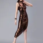 Buy Metallic Side Ruching Asymmetrical Dress S Metallic Copper Online