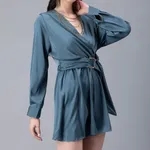 Buy Front Overlap Flair Satin Playsuit M Blue Online