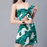 Buy Front Knot Tube Top and Shorts Set M Green