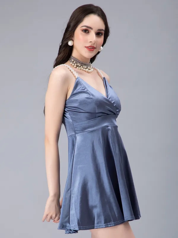 Buy Pearl Straps Front Overlap Dress S Blue