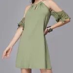 Off-Shoulder Lace Cutout Dress S Green