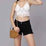 Buy Sexy Fringe Hem Crochet Halter Top One Size White